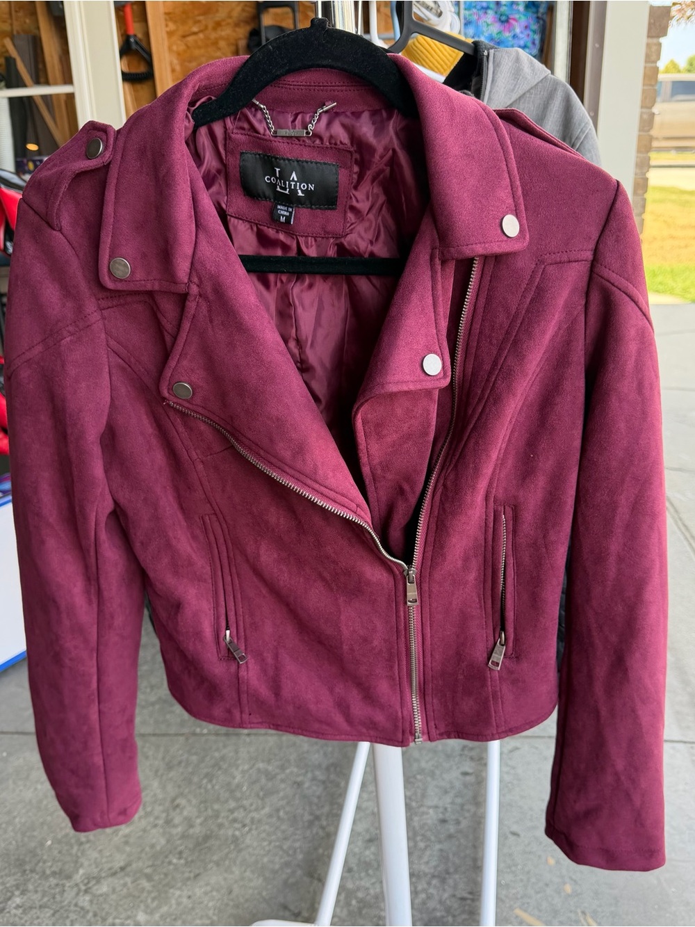 Women's Suede Moto Jacket - Burgundy